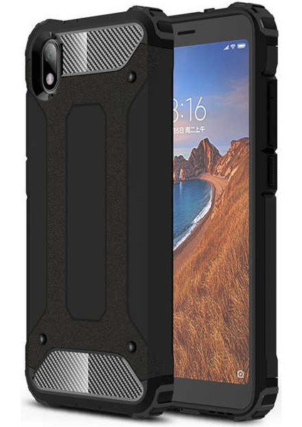 - Xiaomi Redmi 7A - Kılıf Çift Katman Zırh Tank Crash Military Kapak - Siyah - T9322
