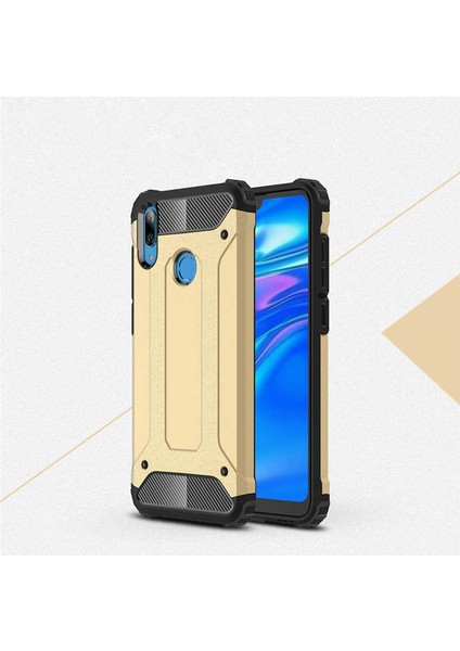 - Huawei Y7 Prime 2019 - Kılıf Çift Katman Zırh Tank Crash Military Kapak - Gold - T7678
