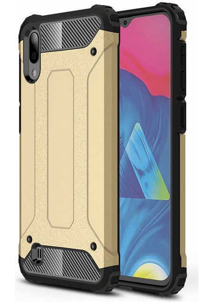 - Samsung Galaxy M10 - Kılıf Çift Katman Zırh Tank Crash Military Kapak - Gold - T7675