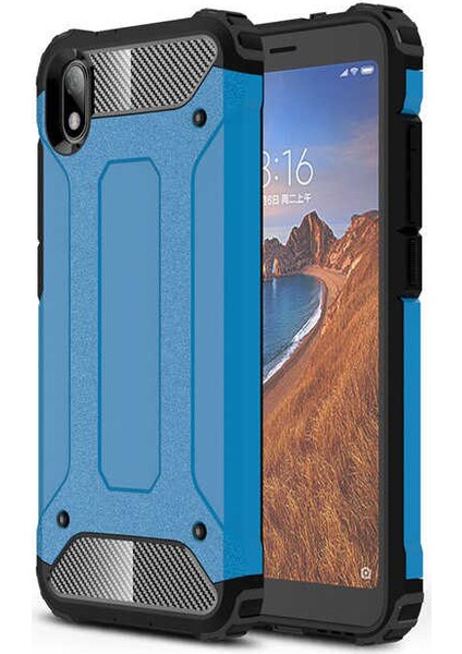 - Xiaomi Redmi 7A - Kılıf Çift Katman Zırh Tank Crash Military Kapak - Mavi - T9322