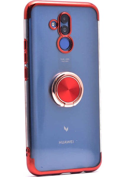 - Huawei Mate 20 Lite Uyumlu Kılıf Yüzüklü Kenarları Renkli Arkası Şeffaf Gess Silikon