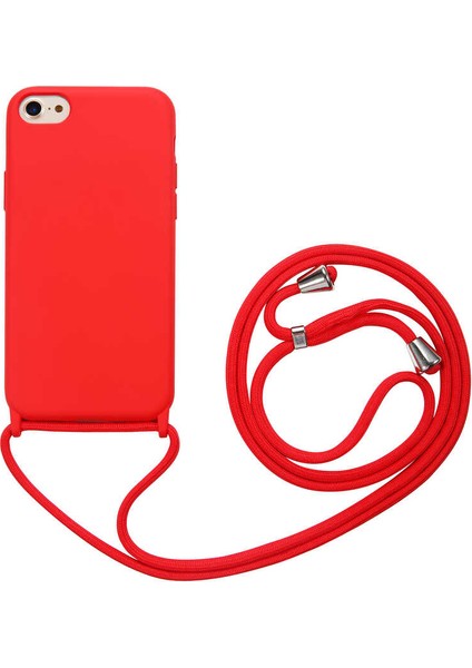 - Apple iPhone 8 - Kılıf Boyun İp Askılı Koruyucu Ropi Kapak - Kırmızı
