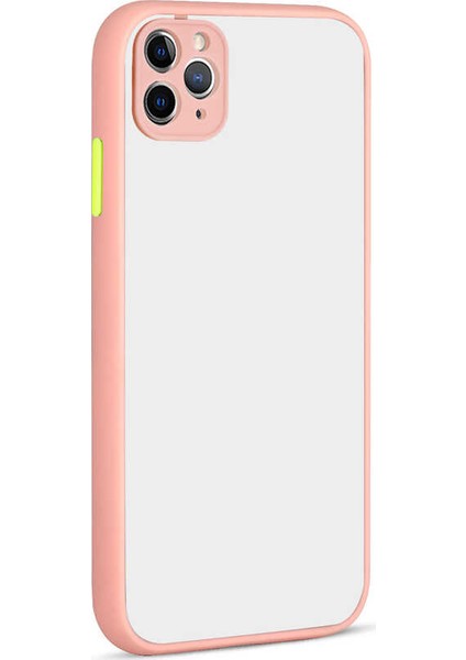 - Apple iPhone 11 Pro Max - Kılıf Arkası Buzlu Renkli Düğmeli Hux Kapak - Pembe