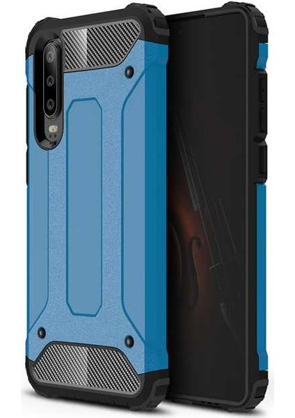 - Huawei P30 Lite - Kılıf Çift Katman Zırh Tank Crash Military Kapak - Mavi - T7847