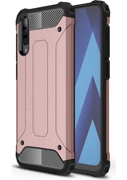 - Samsung Galaxy A50 - Kılıf Çift Katman Zırh Tank Crash Military Kapak - Rose Gold - T7957