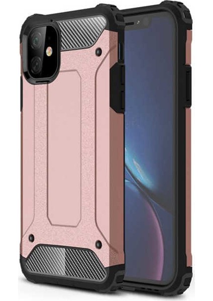 - Apple iPhone 11 - Kılıf Çift Katman Zırh Tank Crash Military Kapak - Rose Gold - T9909