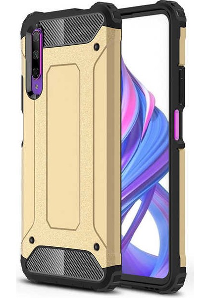 - Huawei P Smart Pro 2019 - Kılıf Çift Katman Zırh Tank Crash Military Kapak - Gold - T11285