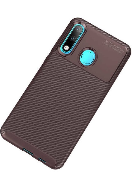 - Huawei P30 Lite - Kılıf Auto Focus Karbon Negro Silikon Kapak - Kahverengi - T7380