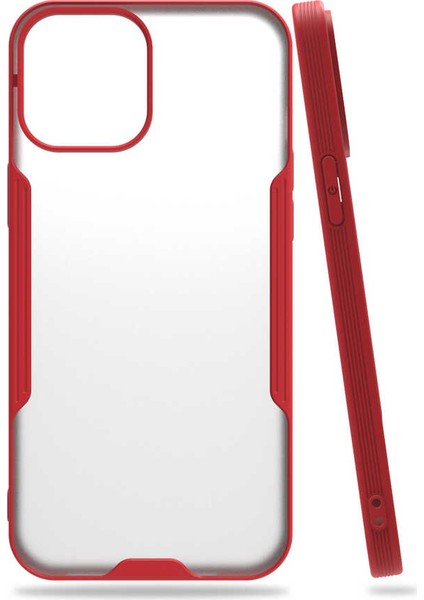 - Apple iPhone 12 Mini - Kılıf Kenarı Renkli Arkası Şeffaf Parfe Kapak - Kırmızı