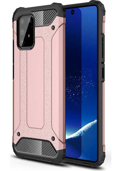 - Samsung Galaxy A91 (S10 Lite) - Kılıf Çift Katman Zırh Tank Crash Military Kapak - Rose Gold - T11327