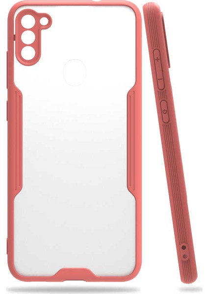 - Samsung Galaxy M11 - Kılıf Kenarı Renkli Arkası Şeffaf Parfe Kapak - Pembe - T15261