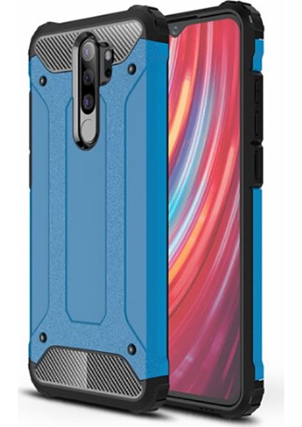 - Xiaomi Redmi Note 8 Pro - Kılıf Çift Katman Zırh Tank Crash Military Kapak - Mavi