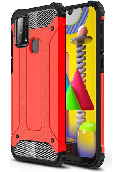 - Samsung Galaxy M31 - Kılıf Çift Katman Zırh Tank Crash Military Kapak - Kırmızı