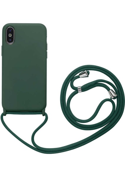 - Apple iPhone XS 6.5 - Kılıf Boyun İp Askılı Koruyucu Ropi Kapak - Koyu Yeşil
