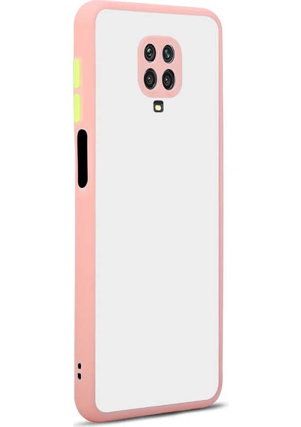 - Xiaomi Redmi Note 9 Pro - Kılıf Arkası Buzlu Renkli Düğmeli Hux Kapak - Pembe