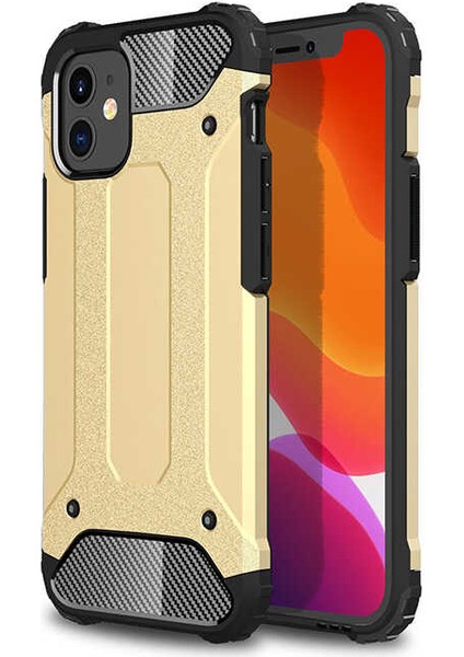 - Apple iPhone 12 - Kılıf Çift Katman Zırh Tank Crash Military Kapak - Gold