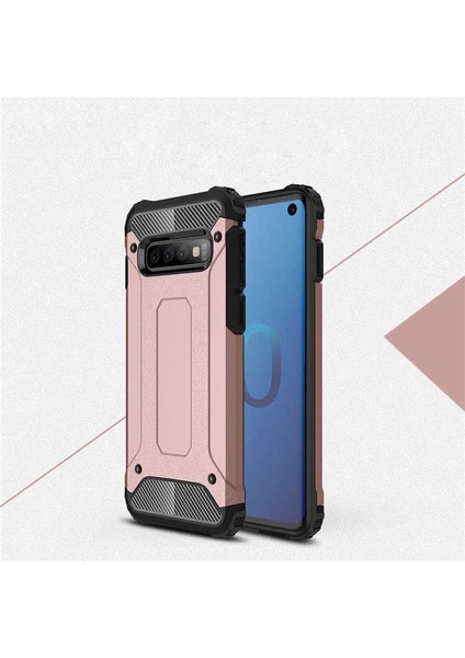 - Samsung Galaxy S10 - Kılıf Çift Katman Zırh Tank Crash Military Kapak - Rose Gold - T7541