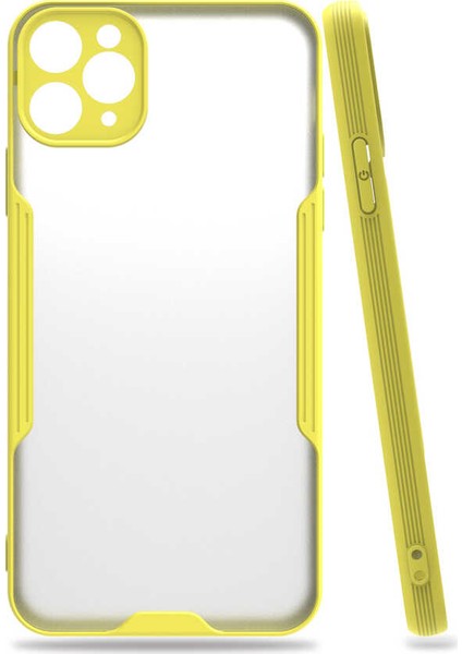 - Apple iPhone 11 Pro Max - Kılıf Kenarı Renkli Arkası Şeffaf Parfe Kapak - Sarı