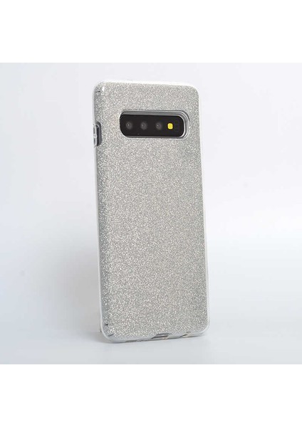 - Samsung Galaxy S10 - Kılıf Simli Koruyucu Shining Silikon - Gümüş - T8064