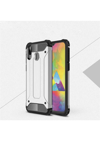 - Samsung Galaxy M20 - Kılıf Çift Katman Zırh Tank Crash Military Kapak - Gri - T7676