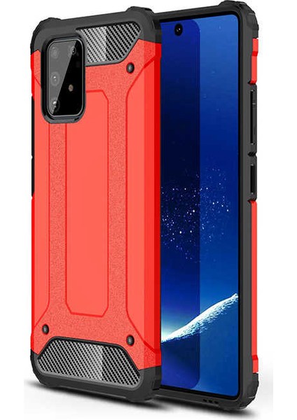 - Samsung Galaxy A91 (S10 Lite) - Kılıf Çift Katman Zırh Tank Crash Military Kapak - Kırmızı