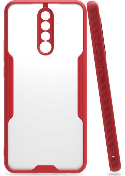 - Xiaomi Redmi 9 - Kılıf Kenarı Renkli Arkası Şeffaf Parfe Kapak - Kırmızı - T15403