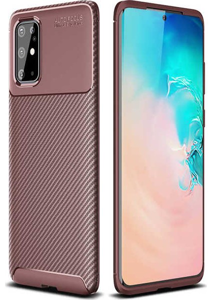 - Samsung Galaxy S20 Plus - Kılıf Auto Focus Karbon Negro Silikon Kapak - Kahverengi - T11775