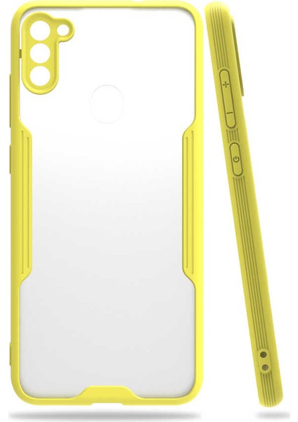- Samsung Galaxy M11 - Kılıf Kenarı Renkli Arkası Şeffaf Parfe Kapak - Sarı - T15261