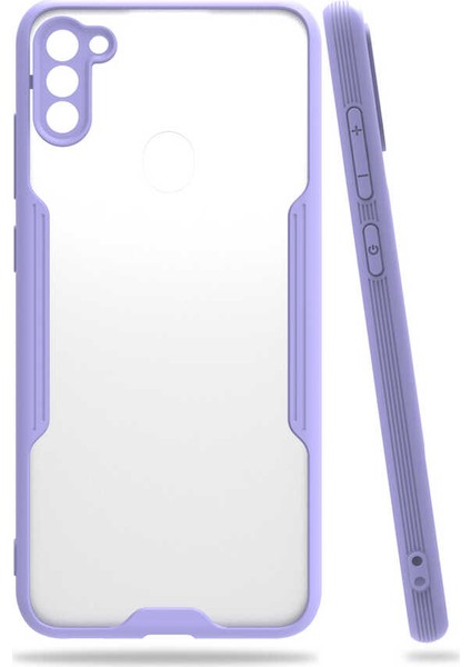 - Samsung Galaxy M11 - Kılıf Kenarı Renkli Arkası Şeffaf Parfe Kapak - Mor - T15261