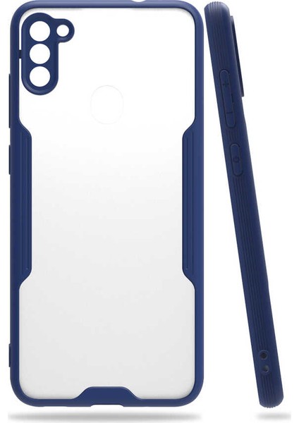 - Samsung Galaxy M11 - Kılıf Kenarı Renkli Arkası Şeffaf Parfe Kapak - Lacivert - T15261