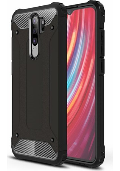 - Xiaomi Redmi Note 8 Pro - Kılıf Çift Katman Zırh Tank Crash Military Kapak - Siyah