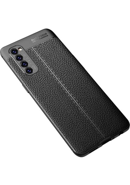 - Oppo Reno 4 Pro 4g - Kılıf Deri Görünümlü Auto Focus Karbon Niss Silikon Kapak