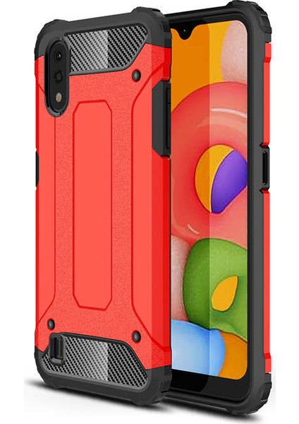 - Samsung Galaxy A01 - Kılıf Çift Katman Zırh Tank Crash Military Kapak - Kırmızı - T11362