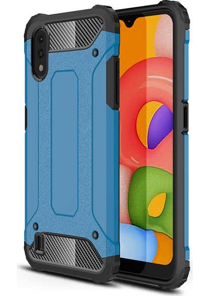 - Samsung Galaxy A01 - Kılıf Çift Katman Zırh Tank Crash Military Kapak - Mavi - T11362