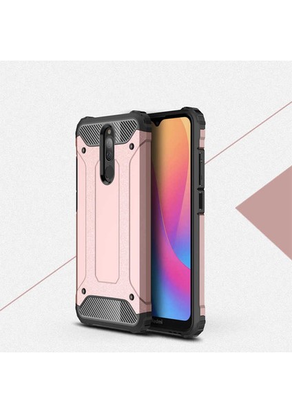 - Xiaomi Redmi 8 - Kılıf Çift Katman Zırh Tank Crash Military Kapak - Rose Gold - T10426