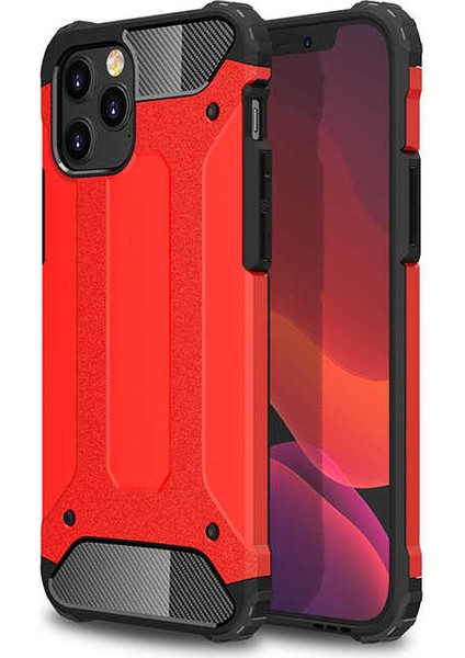 - Apple iPhone 12 Pro - Kılıf Çift Katman Zırh Tank Crash Military Kapak - Kırmızı