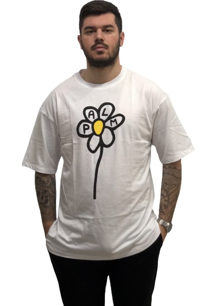 Ultra Hafif Bol Kesim Oversize Dirsek Kol Sırt Göğüs Baskılı Pamuk Erkek Tşört