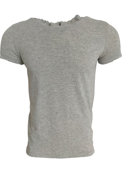 Basic Gri Melanj Unisex Kısa Kollu Kapüşonlu Slim Fit T-Shirt