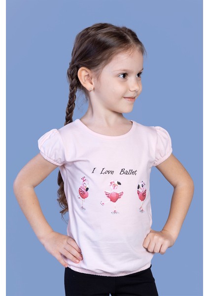 Toontoy Kız Çocuk Lastikli Büzgü Detaylı Baskılı Tişört