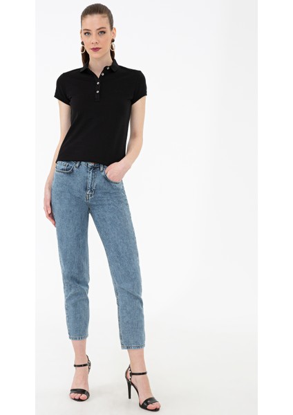 Kadın Siyah Slim Fit Tişört 50243079-VR046 indirimleri