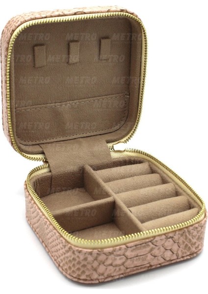 Krokodil Küçük Boy Fermuarlı Takı Kutusu Açık Pembe