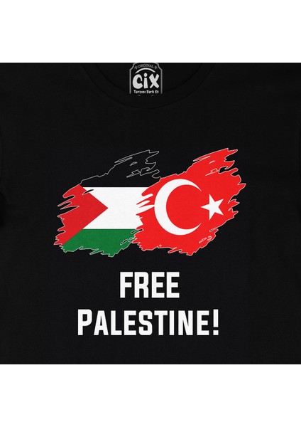 Free Palestine Siyah Tişört