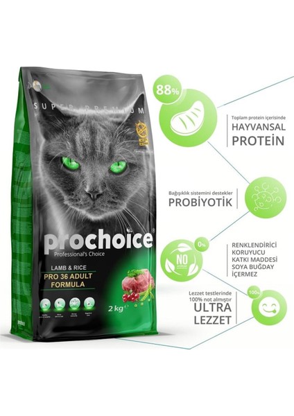 Pro Choice Pro 36 Yetişkin Kuzu Etli Kedi Kuru Maması 2 kg