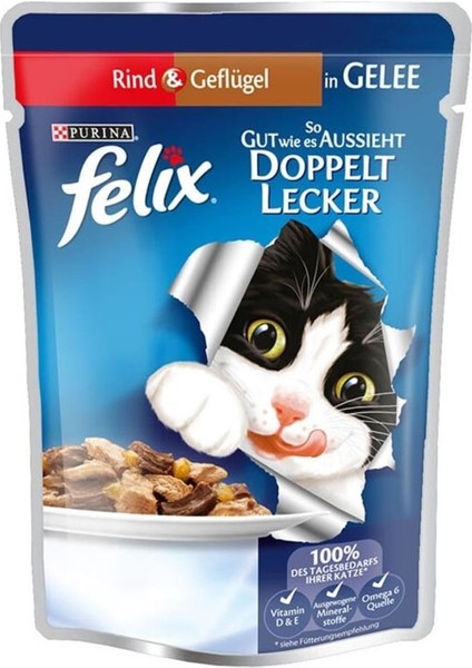 Felix Çifte Lezzet Etli Tavuklu Etli Kedi Konservesi 100 gr