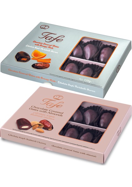 Çikolata Kaplı Bademli ve Portakallı Hurma 120 gr x 2 Li Paket