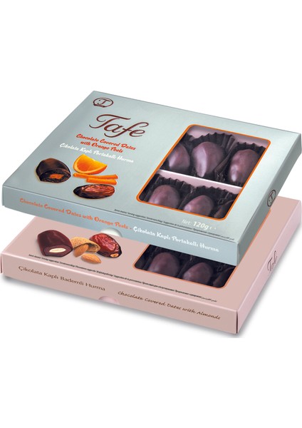Çikolata Kaplı Bademli ve Portakallı Hurma 120 gr x 2 Li Paket