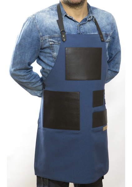 Özel Tasarım Barista Ahşap Seramik Kuaför Önlük 01 Leonardo Lacivert