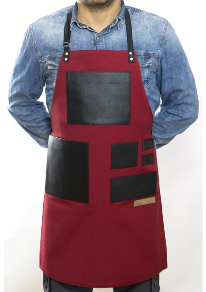 Özel Tasarım Barista Ahşap Seramik Kuaför Önlük 01B Leonardo Kırmızı