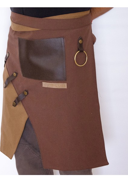 Özel Tasarım Barista Ahşap Seramik Kuaför Önlük 02 Miro Kısa Kahverengi