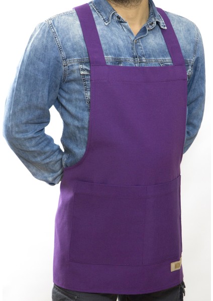 Özel Tasarım Barista Ahşap Seramik Kuaför Önlük 05 Monet Mor